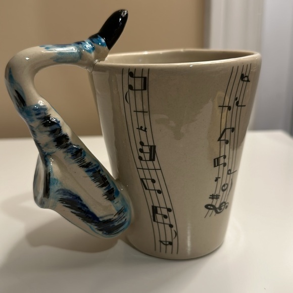 Blue Saxophone Music Mug Musical Notes - Picture 1 of 8